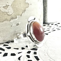 Bold Long Vintage Mid Century Modernist Sterling Silver 925 Carnelian Ring