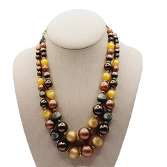 Autumn Colors Moonglow Lucite Bead Graduated Double Strand Vintage MCM Necklace