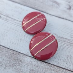 Vintage Earrings for Pierced Ears Red Circle with Gold Tone Stripes 1″