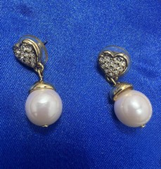 VTG JCP Gold Tone Faux Pearl Heart Rhinestone Earrings 18”Necklace Set/ Box C385