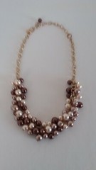Chico’s goldtone necklace choker with creamy white, beige, bronze faux pearls