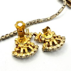 Vintage 50s Purple Amethyst Rhinestone Baguette Statement Necklace Earring Set