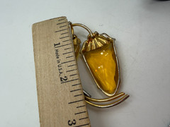 Vintage Brooch Estate Flower Lantern Simulated Citrine Rare Large Unsigned LX