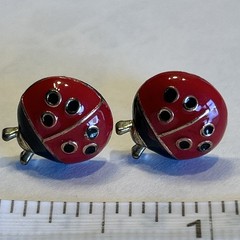 Vtg Lady Bug Enameled 1980’s Beetle Pierced Earrings Studs 1 Inch Unbranded