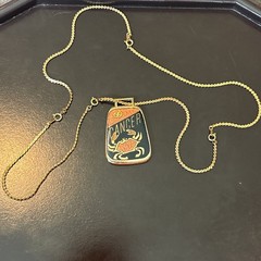 Vintage Cancer Zodiac Enamel Pendant Necklace Double Sided Astrology Crab 27”