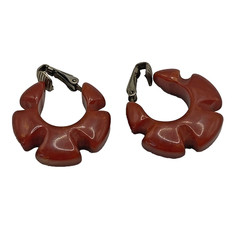 Vintage Red Resin Chunky Flower Hoop Earrings Womens Clip On 1.25 In Jewelry