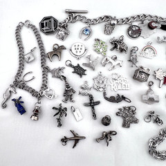 Vintage Sterling Silver Charm Bracelet Lot 50+ Estate Travel Sports Animal 128g