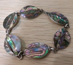 Vintage Mexico .925 Sterling Silver And Abolone Oval Shell Link 6 3/4”Bracelet