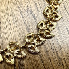 Vintage Napier Chunky Gold Tone Leaf Panel Link Necklace Signed Choker Collar