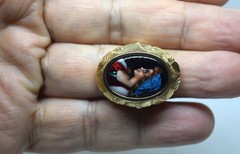 Antique Victorian 14K Yellow Gold and Hand Painted Plaque Ring Size 5