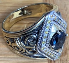 2.25ctw Best Color Sapphire w/ Intense Canary Yellow diamonds 14K Art DECO Ring