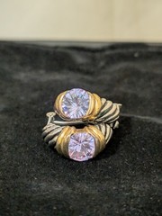 Vintage Gold And Silver Toned Earrings With Amethyst Colored Crystal