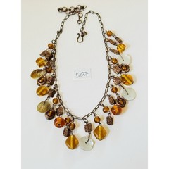 Earthy Collar necklace VTG Art Glass Beaded Mother Of Pearl Copper Mod Statement
