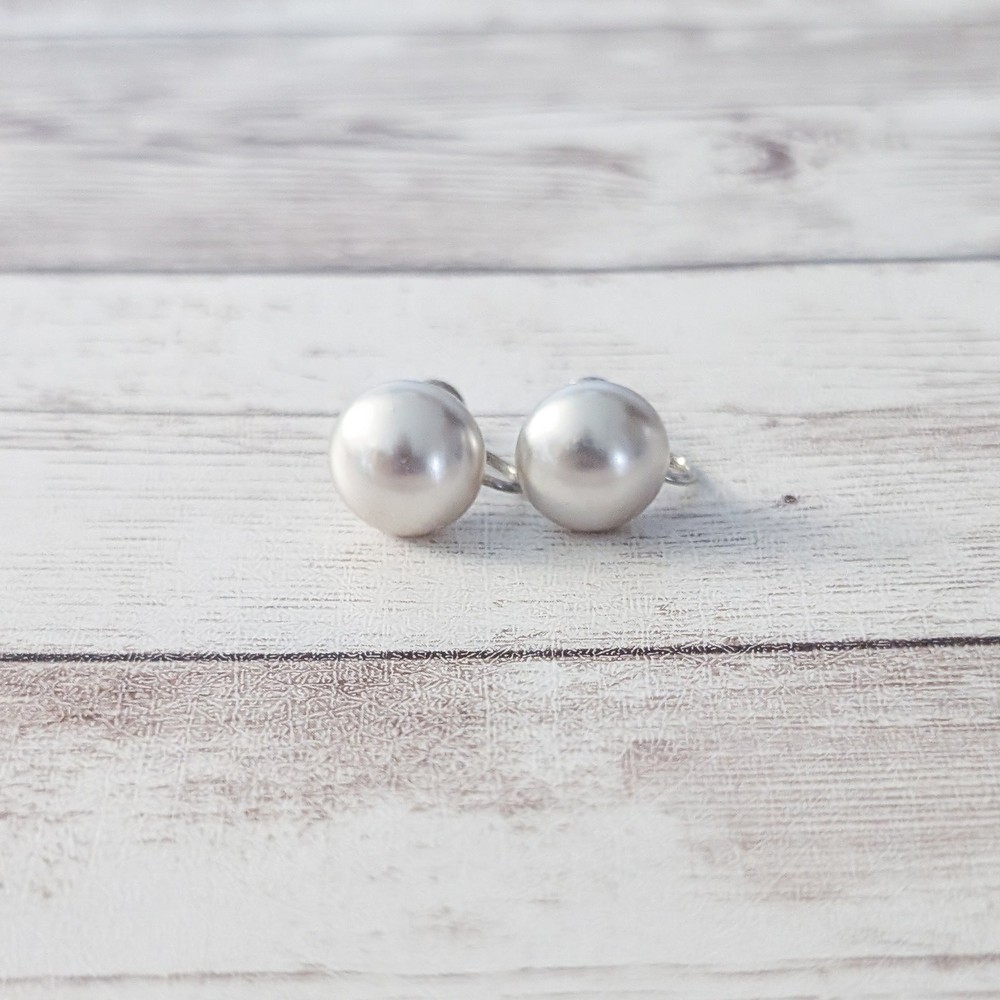 Vintage Screw Back Earrings 0.5″ Faux Pearl Classic Stylish – Stamped “Sterling”