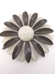 Vintage Enamel Daisy Flower Brooch Cream Brown Mod Mid Century Lg 3 in D