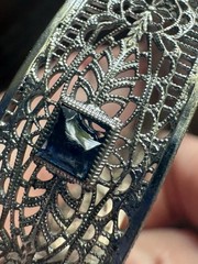 Ostby Barton OB Edwardian Filigree Bracelet Sterling Silver Blue Glass READ!
