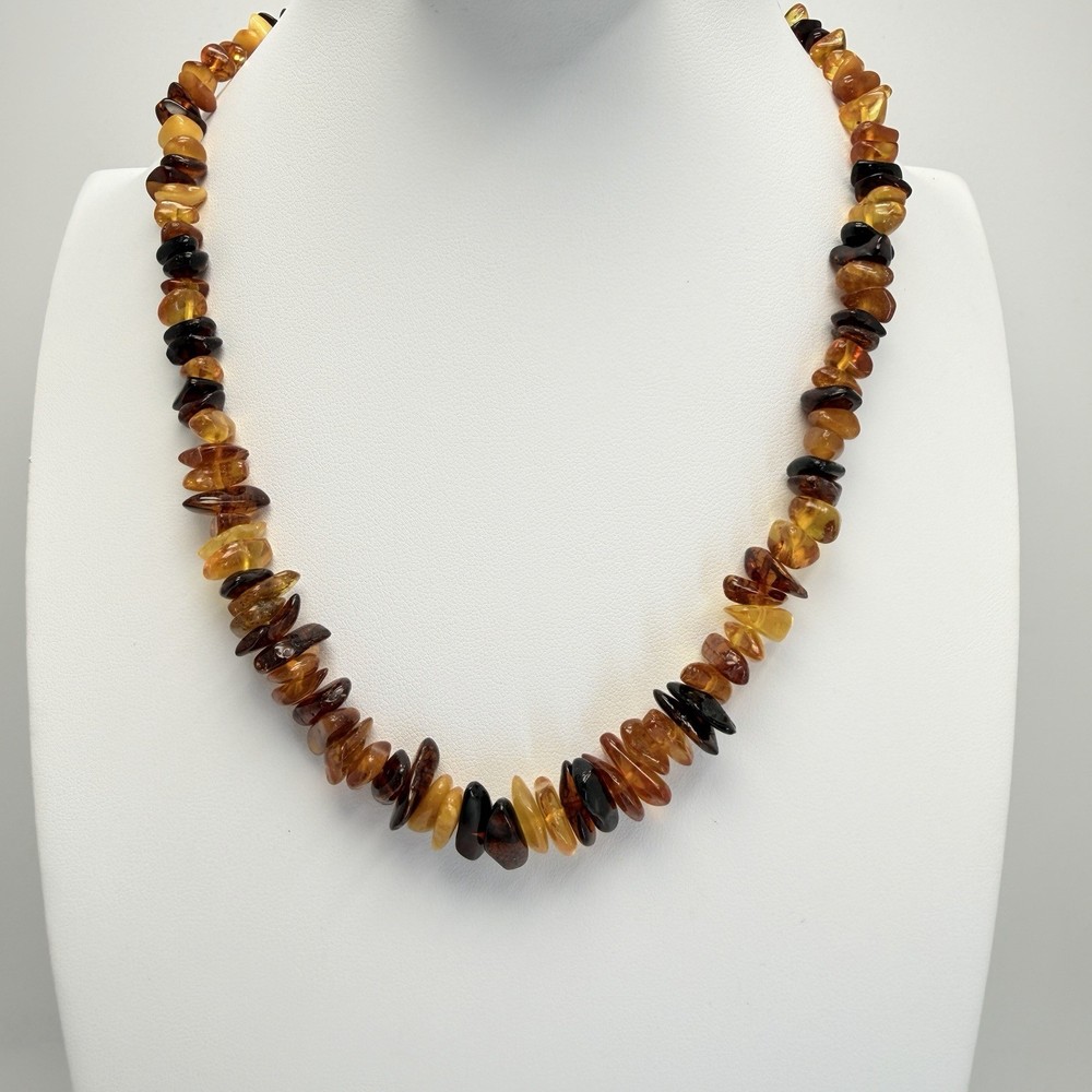 Vintage Baltic Amber Nugget Chip Necklace Honey Cognac Butterscotch 17in