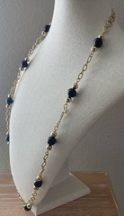 Monet Vintage Gold Tone Black Beaded Long Necklace with Matching Bracelet
