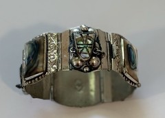 Vintage Taxco Mexico Sterling Silver Abalone Bracelet JPR Eagle Mark 51.2g