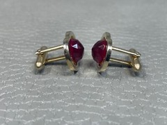 Vintage Double “O” Red Stone Yellow Gold Plated Cuff Links