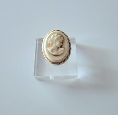 Hand Painted Molded Porcelain Brooch silhouette Cameo Victorian Style Vtg