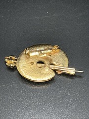 Vintage Artist Paint Palette w Brushes Enamel Gold Tone Pin Brooch Artsy Jewelry