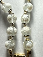 Necklace 10mm White Czechoslovakia ? Art Glass 10mm Barrel Clasp 18” Summer
