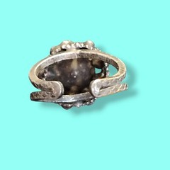 Vtg Antique Dinner Cocktail Open Band Ring Orange Glass Stones Sz 7