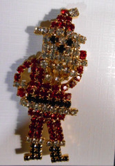 Rhinestone Christmas Brooch Pin SANTA CLAUS Holiday Dangle Beard Jewelry