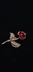 Vintage Cerrito Rose Brooch Red Enamel Petals and a Gold Tone Stem and Leaf
