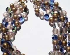 Vintage 4 Strand MARVELLA Necklace Mid Century AB Blue Gold Clear Beaded