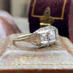 Vintage Style 3 Stone Filigree Ring 2.2 Ct Simulated Diamond 14k White Gold Over