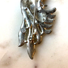 Vintage Bird Brooch Pot Metal Silver Tone Rhinestone Pin 3″