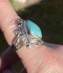 JTV Blue Composite Turquoise Rhodium Over Silver Ring .18ctw Size 10