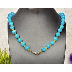 Sky blue and white marbled vintage beaded necklace 22”