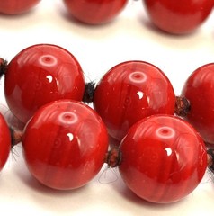 Vintage Monet Bright Red Lucite Bead Single Strand Necklace 25 in