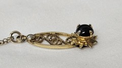 Vintage 12/20 GF “JJJ” Floral Filigree Pendant With Black Stone 22″ Necklace