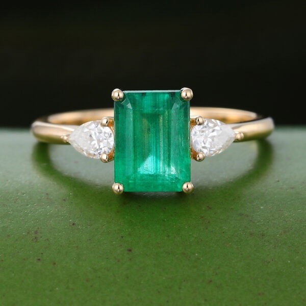 3.80 Ct Natural Emerald Art Deco Vintage Engagement Ring 14K Yellow Gold Over