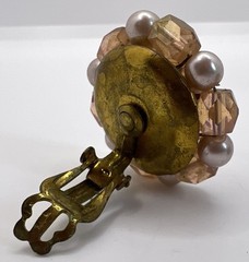 Vintage JAPAN Faux Pearl & Peach Aurora Borealis Beaded Cluster Clip On Earrings