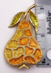 VTG Linda Gal Pear Fruit Brooch Pin Marked Orange Yellow Gold Tone 2″