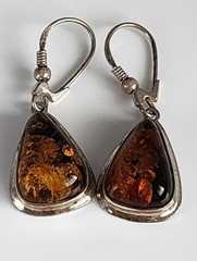 Vintage Mk’d 925 Sterling Baltic Amber Dangle Drop Earrings 1 1/2″ L 1/2″ W