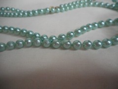 Pastel blue Faux Pearl 29″ Necklace Strand Costume Jewelry Estate Find