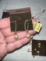 VTG NOS Napier Faux Pearl Jewelry Set Necklace Bracelet Pierced Earrings NWT