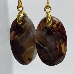 Dramatic Banded Red Lace Agate Earrings Gold-Plated French Wire Natural Gemstone