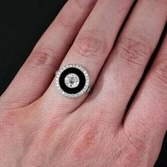 Art Deco Style Lab-Created Diamond & Black Onyx Wedding 14k White Gold FN Ring