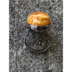VTG Butterscotch Baltic Amber Ring SS 875 Egg Yolk Amber Oval Cocktail Ring 8