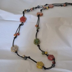 Multicolor Ceramic Bead Porcelain Necklace Bohemian Long Necklace Hippie Boho