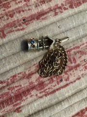 Vintage 1950’s Gold Tone 3D Wishing Well with Stones Charm Bracelet