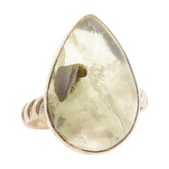 925 Sterling Silver Vintage Ring Green Prehnite Teardrop Band Sz 6.5 RG34176