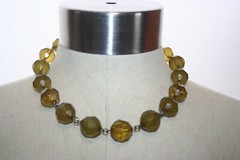 Adjustable Choker Princess Necklace Facet Green Amber Bead Lucite Acrylic Resin